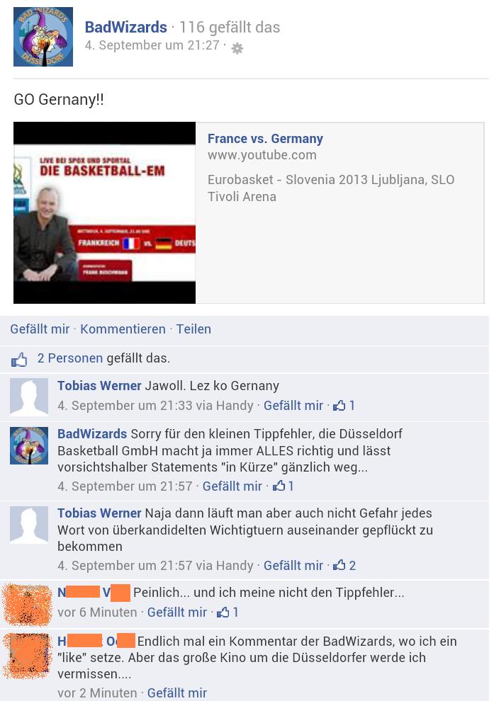 Sichtweise TeamManager (GIANTS Düsseldorf Baskets Basketball)